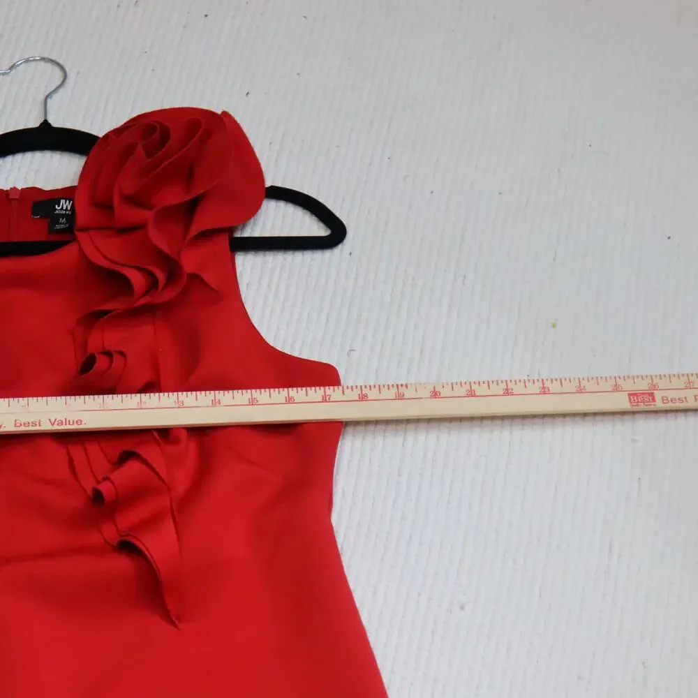 JW Jason Wu Sheath Dress M‎ Red Womens Rosette Ruffle Sleeveless